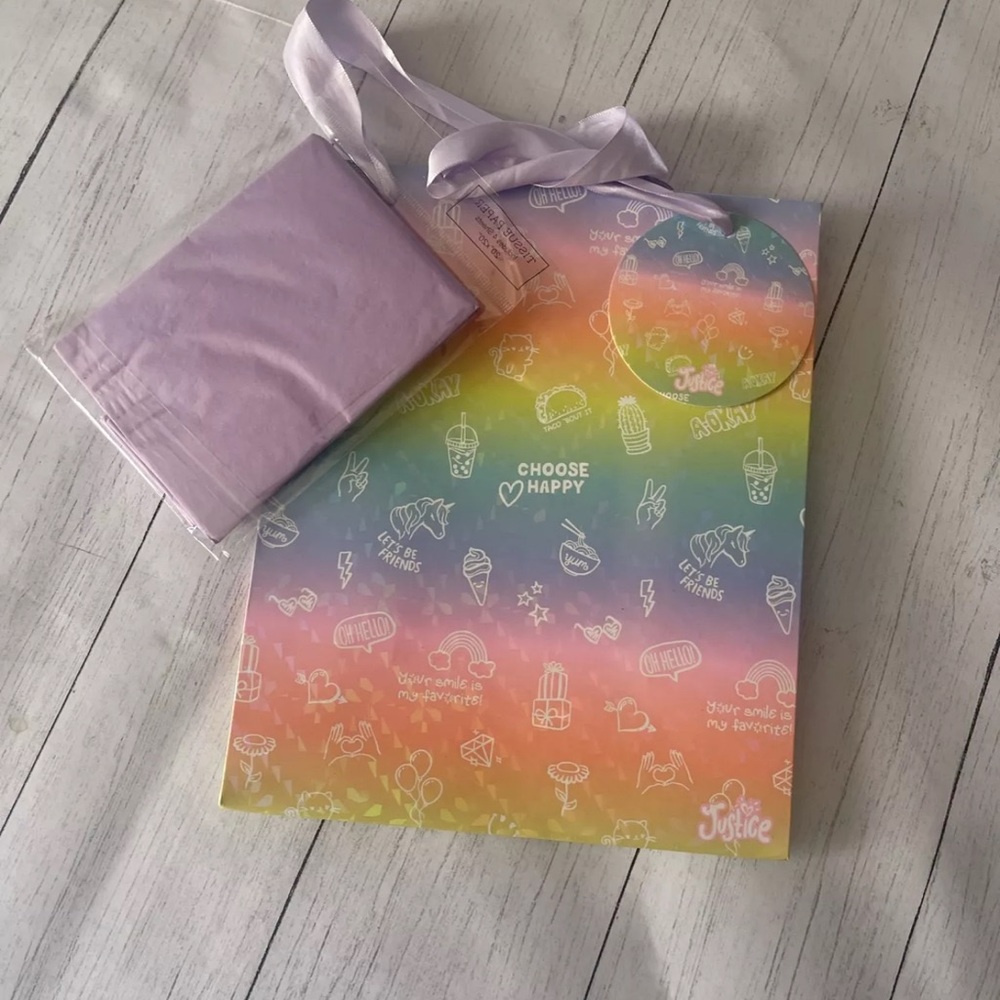 Justice Rainbow gift bag with tissue paper NwT